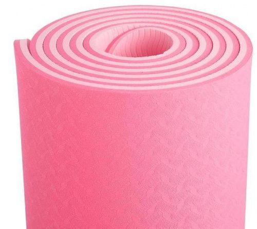 Коврик для йоги и фитнеса TPE 183*61*1 см, 2-слойный, розовый фото 2