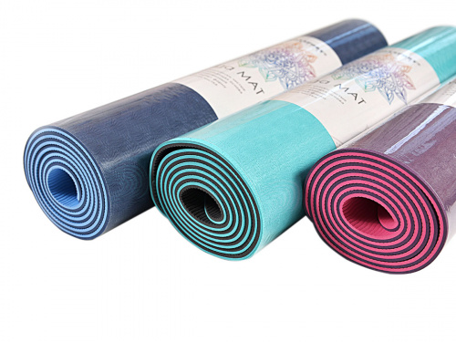 Коврик для йоги и фитнеса TPE 183*61*0.6 см, 2-слойный, OHS, сине-голубой фото 15