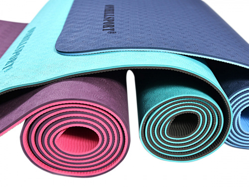 Коврик для йоги и фитнеса TPE 183*61*0.6 см, 2-слойный, OHS, сине-голубой фото 12