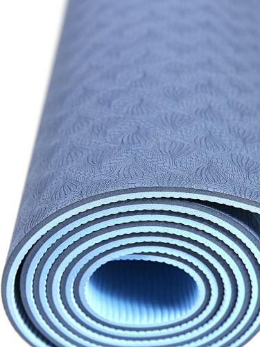 Коврик для йоги и фитнеса TPE 183*61*0.6 см, 2-слойный, OHS, сине-голубой фото 10