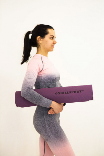 Коврик для йоги и фитнеса TPE 183*61*0.6 см, 2-слойный, OHS, фиолетово-розовый фото 17