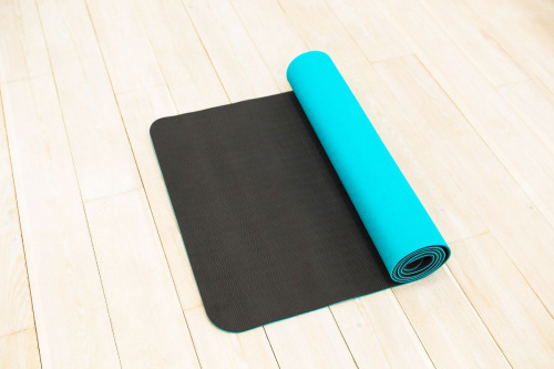 Коврик для йоги и фитнеса TPE 183*61*0.6 см, 2-слойный, OHS, бирюзовый фото 11